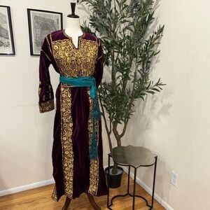 Palestine vintage thobe , burgundy embroidered handmade thobe